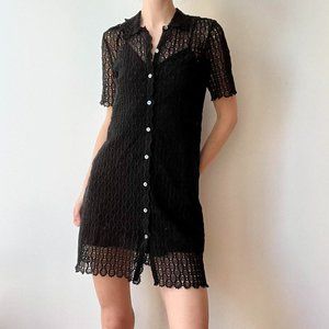 NWT Rebecca Taylor Floral Crochet Mini Dress, Black, Size S